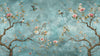 Turquoise Birds and Roses Wallpaper: Classic Floral Wall Decor