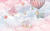Animals in Balloons Wallpaper: Pink Castle Nursery Mural