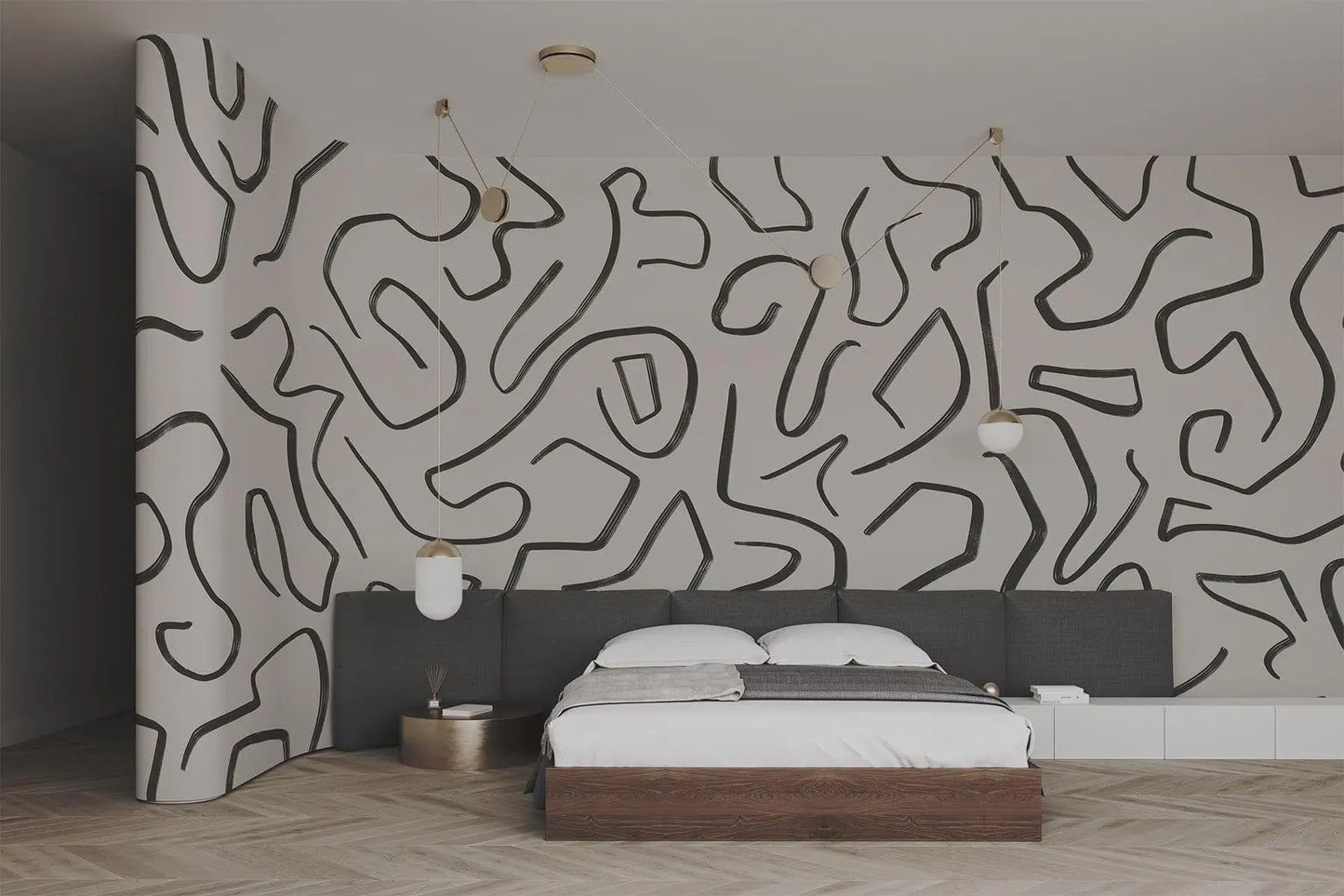 Black Stripes Abstract Wallpaper: Modern Beige Wall Decal