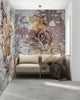 Floral Brick Wall Mural: Dark Gray Peel and Stick Wallpaper