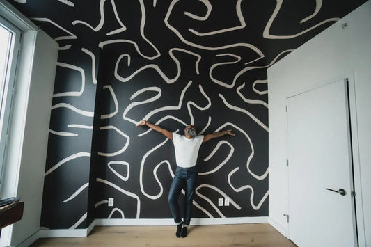 Abstract Lines Wallpaper | Beige & Black Wall Decal | 2WayWallpaper