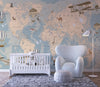 Blue & Beige World Map Wallpaper: Peel and Stick Office Wall Mural