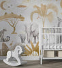 Gold Tones Safari Wallpaper - Nursery Wall Decor - Deluxe Textured Wallpaper