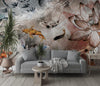 Goldfish & Flowers Peel and Stick Wallpaper: Dark Floral Wall Art
