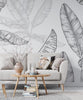 Banana Leaf Wallpaper Mural: Black & White Tropical Peel and Stick