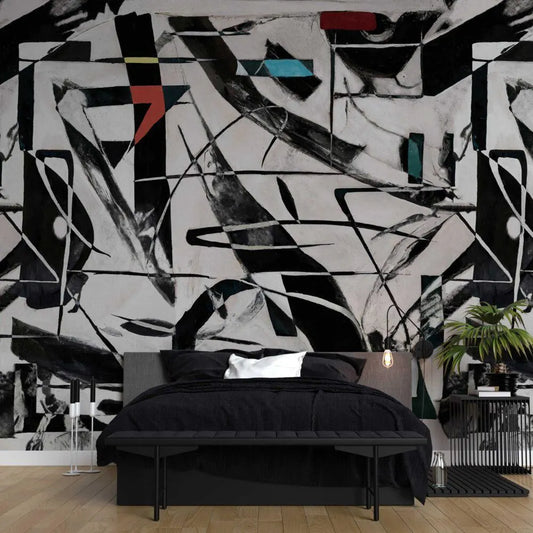 Black and White Abstract Wallpaper: Retro Vibe Peel and Stick Wall Decal