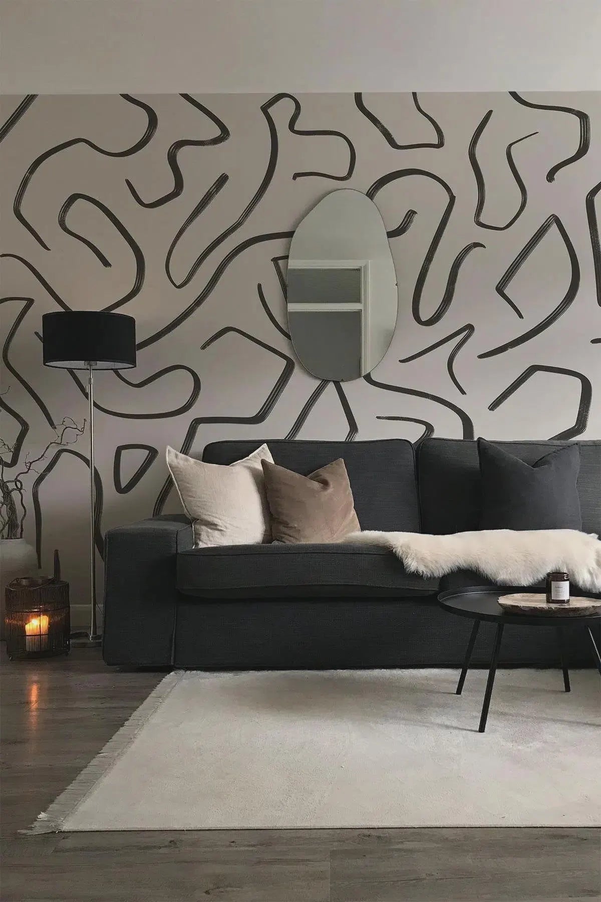 Black Stripes Abstract Wallpaper: Modern Beige Wall Decal