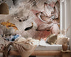 Goldfish & Flowers Peel and Stick Wallpaper: Dark Floral Wall Art
