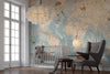 Blue & Beige World Map Wallpaper: Peel and Stick Office Wall Mural