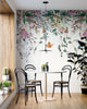 Tropical Floral Wallpaper Mural: Hanging Leaves, Spring Flowers, Removable