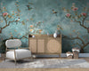 Turquoise Birds and Roses Wallpaper: Classic Floral Wall Decor