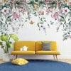 Tropical Floral Wallpaper Mural: Hanging Leaves, Spring Flowers, Removable